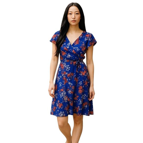 DKNY  Blue Floral Ruffle Elegant Spring Summer Maxi Dress 2 NWT - Picture 1 of 10